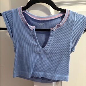 Urban Outfitters Blue and Pink Ribbed Top